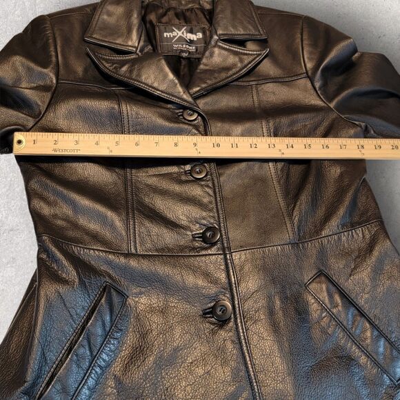 Wilsons Maxima Womens Black Leather Jacket Large VTG 90s Button Front Pockets - Picture 10 of 13